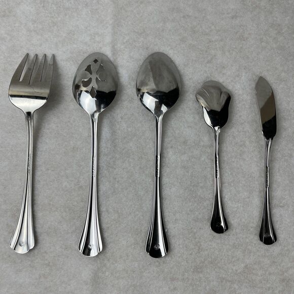 5 Pfaltzgraff MARGATE Stainless Serving PCs, Butter Knife, Sugar Spoon - Picture 2 of 4